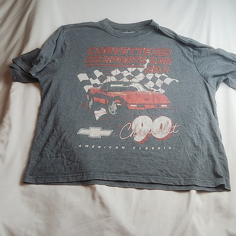 Chevrolet Corvette ZR-1 Sports Car Graphic T-Shirt Gray Men's Size Large